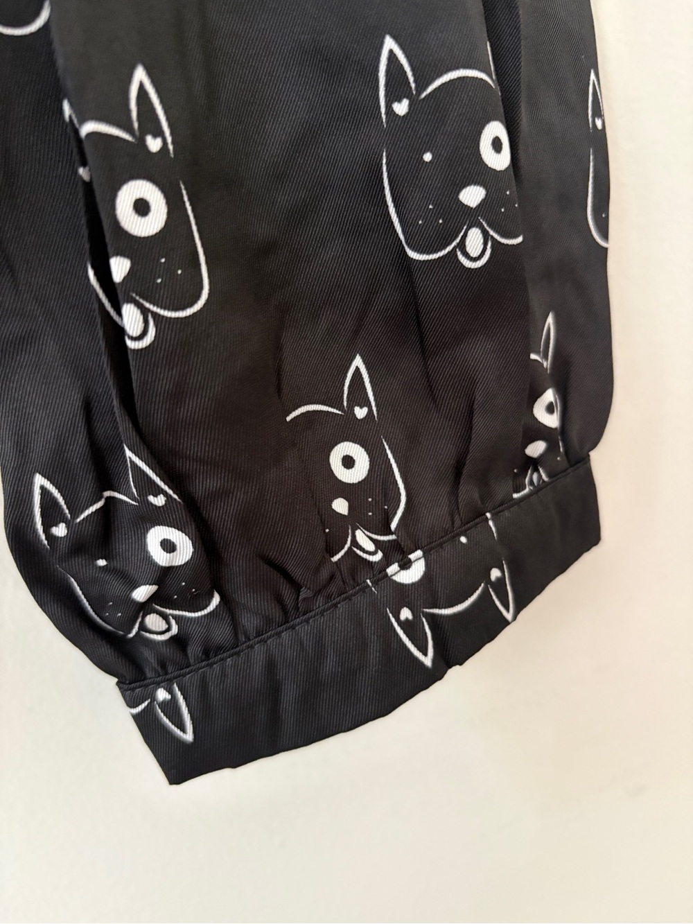 Tulip B Black Dog Print Tie-Neck Blouse-S - Picture 3 of 7